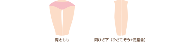 両太もも 両ひざ下(ひざこぞう+足指含む)