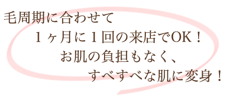 毛周期に合わせて1ヶ月に1回の来店でOK